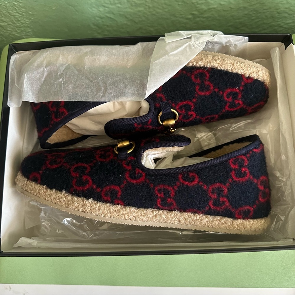 NIB Gucci Fria GG Horsebit Espadrille Loafer Blue Unisex Sz 40+ 40.5 - Picture 2 of 12
